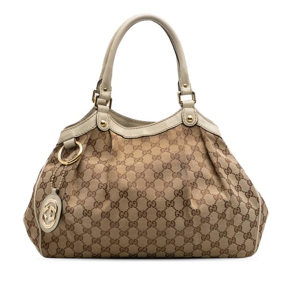 Pre-owned Gucci Medium GG Canvas Sukey Tote Brown