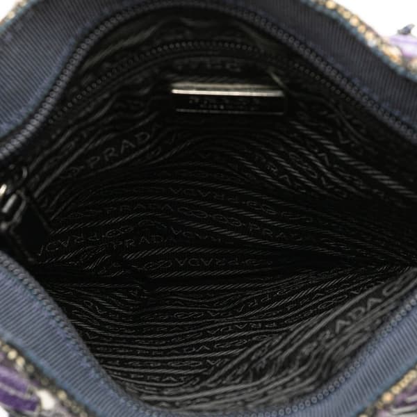 Pre-owned Prada Vitello Trimmed Tweed Flat Tote Purple