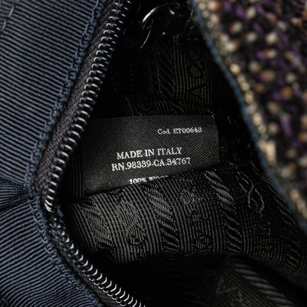 Pre-owned Prada Vitello Trimmed Tweed Flat Tote Purple