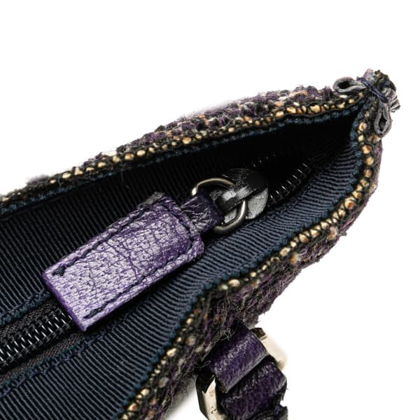 Pre-owned Prada Vitello Trimmed Tweed Flat Tote Purple