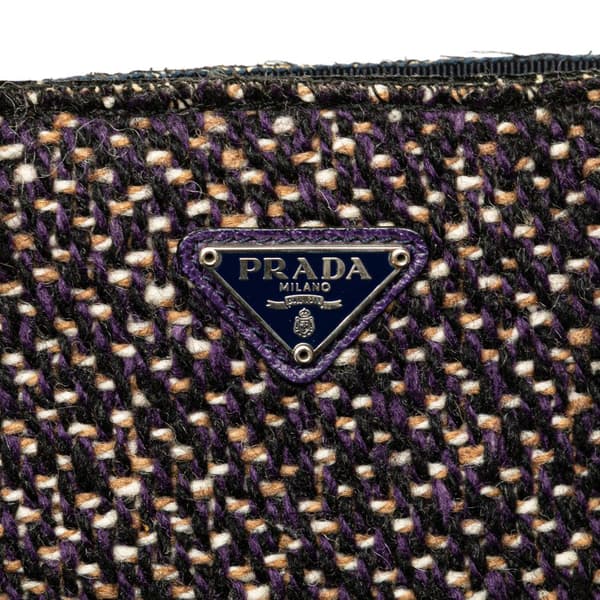 Pre-owned Prada Vitello Trimmed Tweed Flat Tote Purple