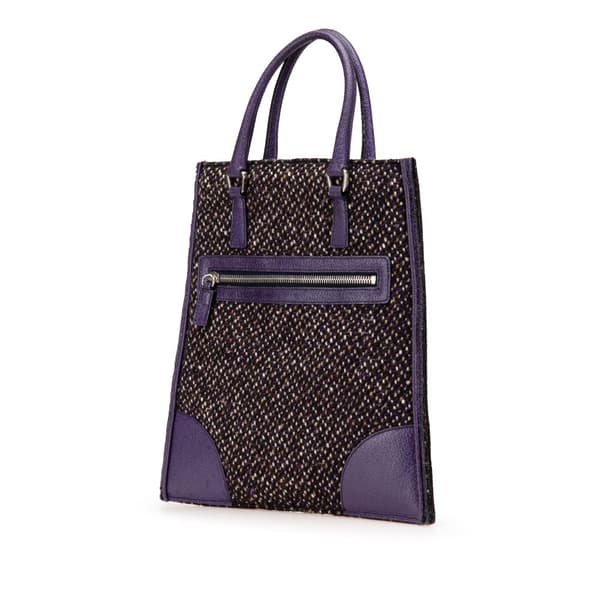Pre-owned Prada Vitello Trimmed Tweed Flat Tote Purple