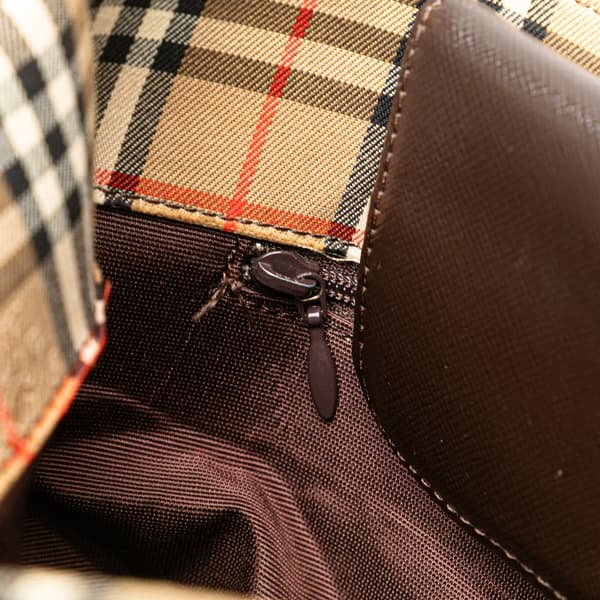 Pre-owned Burberry Haymarket Check Canvas Tote Brown