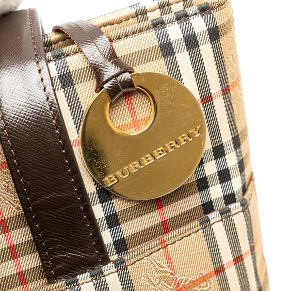Pre-owned Burberry Haymarket Check Canvas Tote Brown