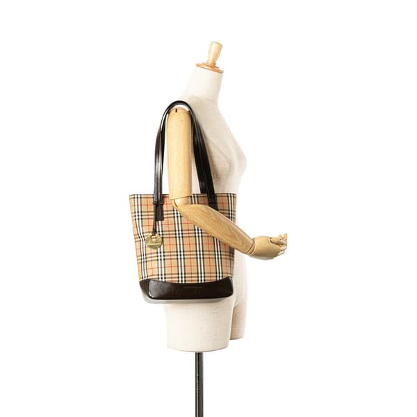 Pre-owned Burberry Haymarket Check Canvas Tote Brown