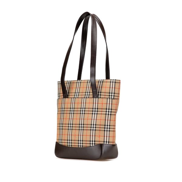 Pre-owned Burberry Haymarket Check Canvas Tote Brown
