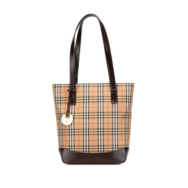 Pre-owned Burberry Haymarket Check Canvas Tote Brown