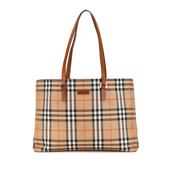 Pre-owned Burberry Haymarket Check Canvas Tote Brown