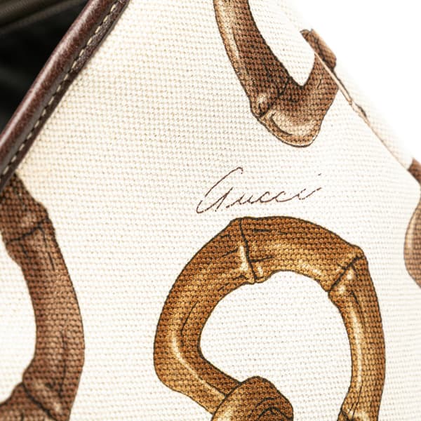 Pre-owned Gucci Printed Canvas Horsebit Tote White