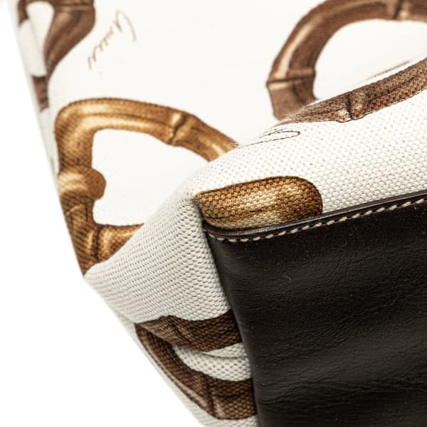 Pre-owned Gucci Printed Canvas Horsebit Tote White