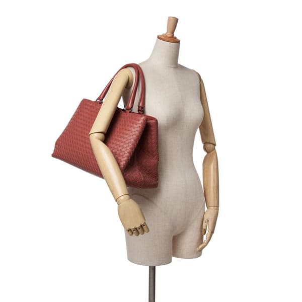 Pre-owned Bottega Veneta Nappa Intrecciato Milano Tote Red