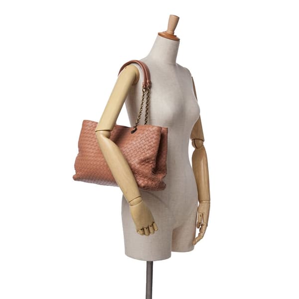 Pre-owned Bottega Veneta Large Nappa Intrecciato Classic Chain Strap Tote Pink