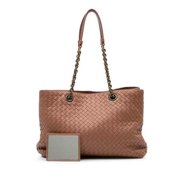 Pre-owned Bottega Veneta Large Nappa Intrecciato Classic Chain Strap Tote Pink
