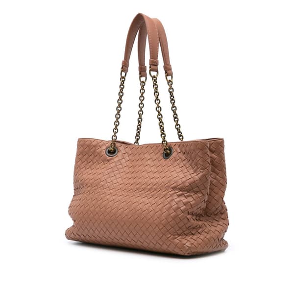 Pre-owned Bottega Veneta Large Nappa Intrecciato Classic Chain Strap Tote Pink