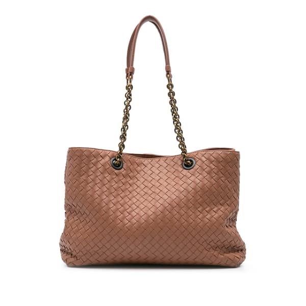 Pre-owned Bottega Veneta Large Nappa Intrecciato Classic Chain Strap Tote Pink
