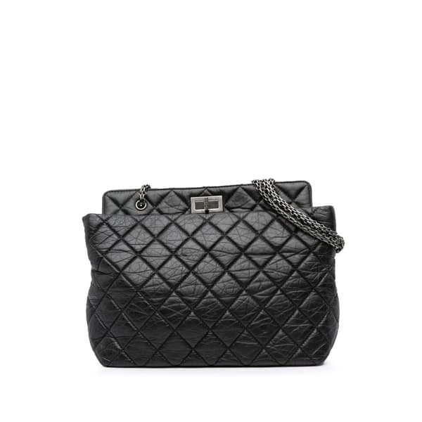 Pre-owned Chanel Reissue 2.55 Quilted Aged Calfskin Tote Black