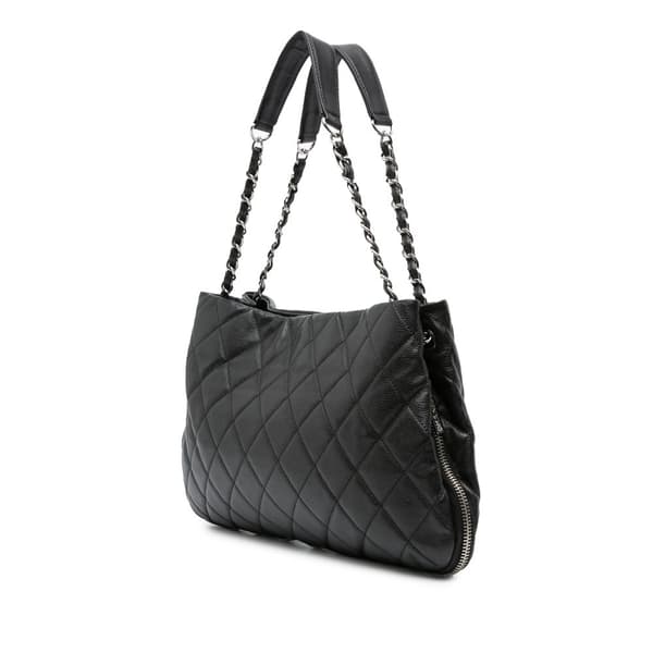 Pre-owned Chanel CC Quilted Caviar Expandable Tote Black