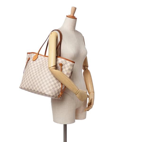Pre-owned Louis Vuitton Damier Azur Neverfull MM White