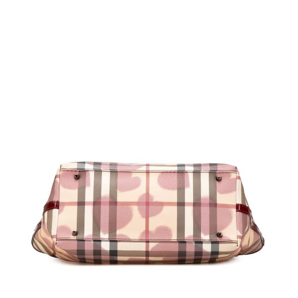 Pre-owned Burberry House Check Coated Canvas Hearts Gracie Tote Brown