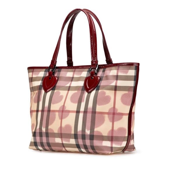 Pre-owned Burberry House Check Coated Canvas Hearts Gracie Tote Brown