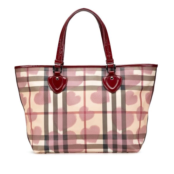 Pre-owned Burberry House Check Coated Canvas Hearts Gracie Tote Brown