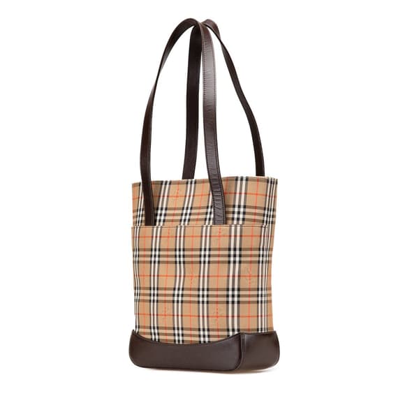Pre-owned Burberry Haymarket Check Canvas Tote Brown