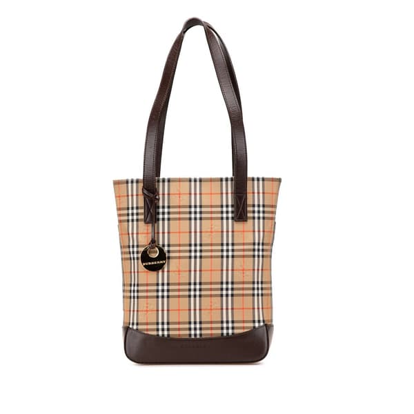 Pre-owned Burberry Haymarket Check Canvas Tote Brown