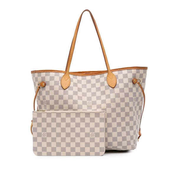 Pre-owned Louis Vuitton Damier Azur Neverfull MM White