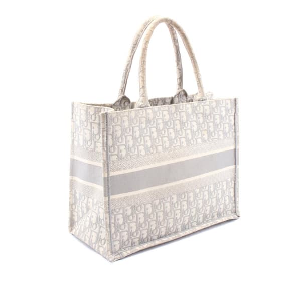 Pre-owned Dior Medium Oblique Canvas Book Tote Gray