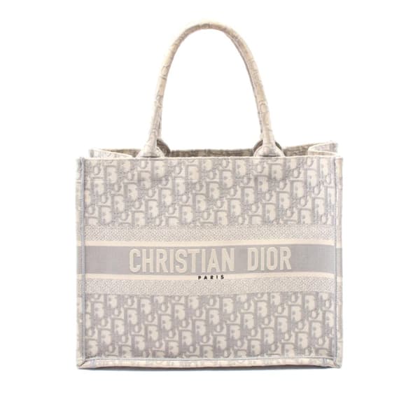 Pre-owned Dior Medium Oblique Canvas Book Tote Gray
