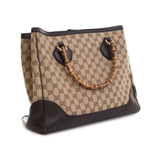 Pre-owned Gucci GG Canvas Bamboo Diana Tote Brown