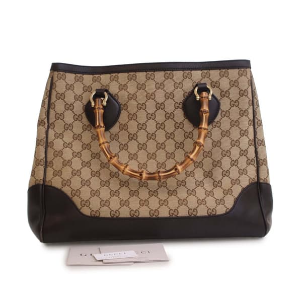 Pre-owned Gucci GG Canvas Bamboo Diana Tote Brown