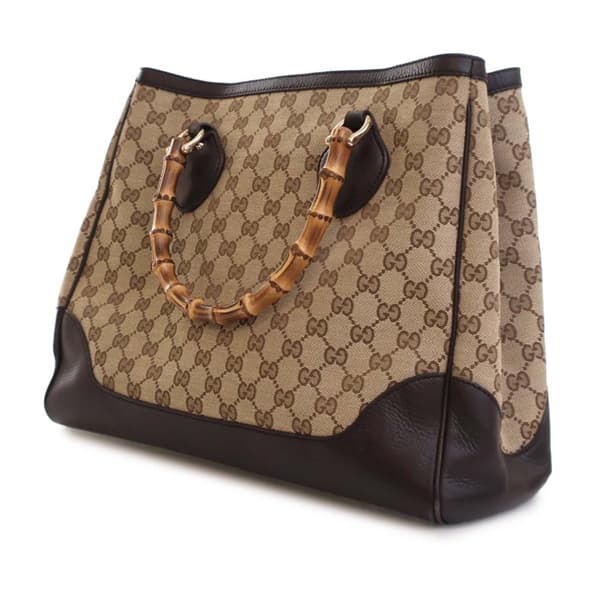 Pre-owned Gucci GG Canvas Bamboo Diana Tote Brown