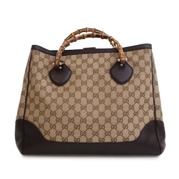 Pre-owned Gucci GG Canvas Bamboo Diana Tote Brown