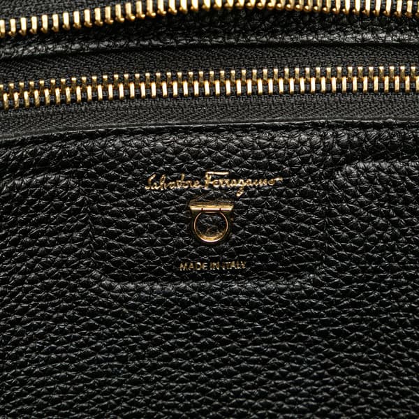 Pre-owned Ferragamo Medium Hammered Calfskin Amy Double Handle Tote Black