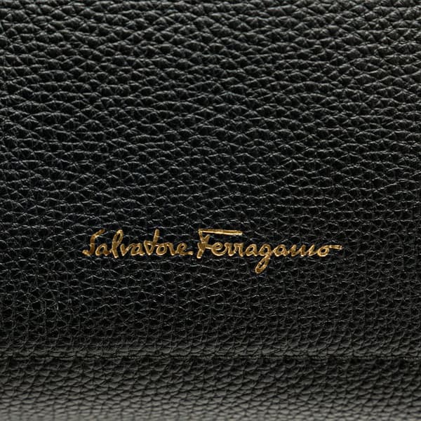 Pre-owned Ferragamo Medium Hammered Calfskin Amy Double Handle Tote Black