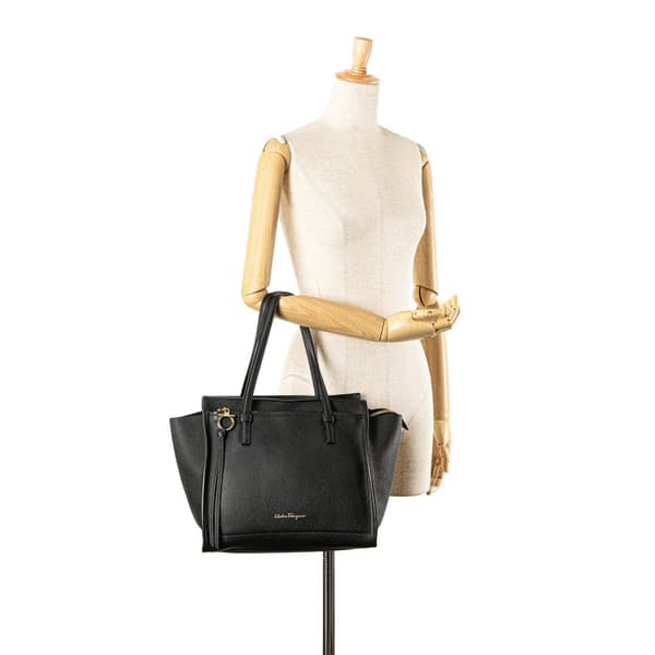 Pre-owned Ferragamo Medium Hammered Calfskin Amy Double Handle Tote Black