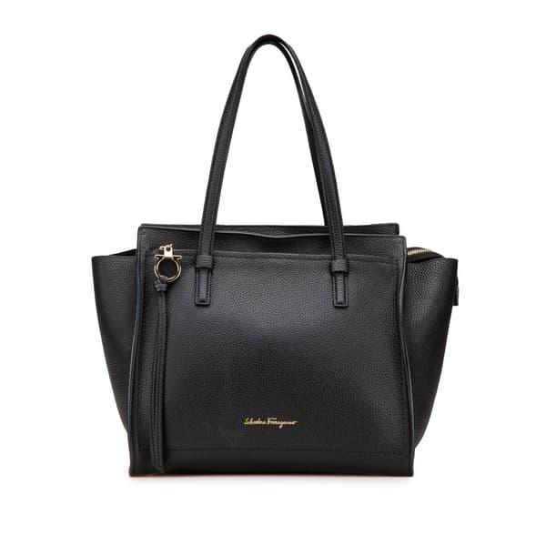 Pre-owned Ferragamo Medium Hammered Calfskin Amy Double Handle Tote Black
