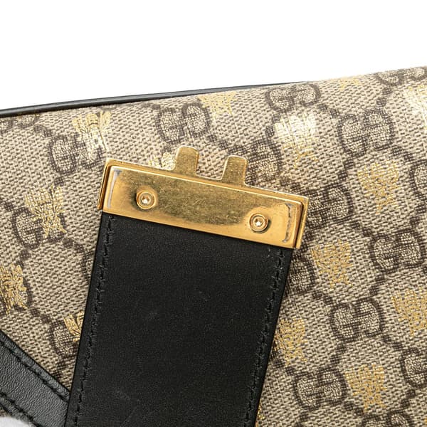 Pre-owned Gucci Small GG Supreme Bee Padlock Tote Brown