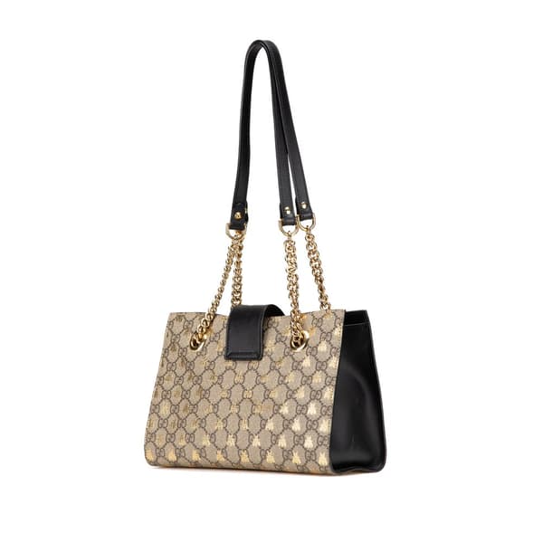 Pre-owned Gucci Small GG Supreme Bee Padlock Tote Brown