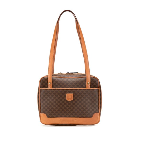 Pre-owned Celine Macadam Coated Canvas Tote Brown