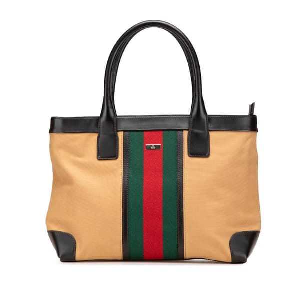 Pre-owned Gucci Canvas Web Tote Brown