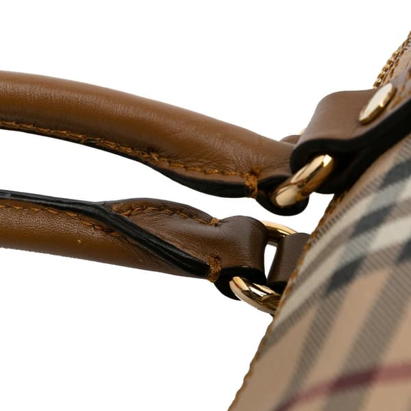 Pre-owned Burberry Medium Haymarket Check Coated Canvas Tote Brown