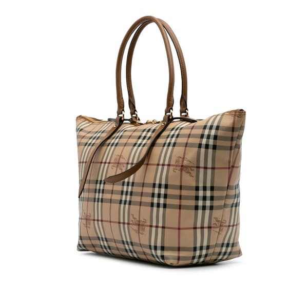Pre-owned Burberry Medium Haymarket Check Coated Canvas Tote Brown