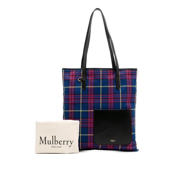 Pre-owned Mulberry Plaid Canvas Tote Blue