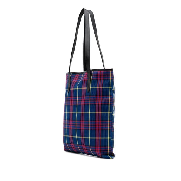 Pre-owned Mulberry Plaid Canvas Tote Blue