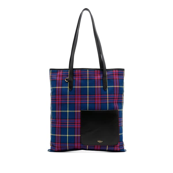 Pre-owned Mulberry Plaid Canvas Tote Blue