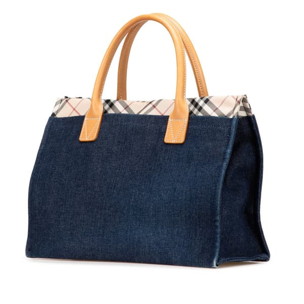 Pre-owned Burberry Nova Check Trimmed Denim Tote Blue