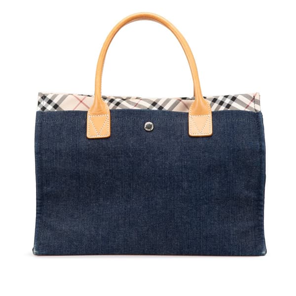 Pre-owned Burberry Nova Check Trimmed Denim Tote Blue