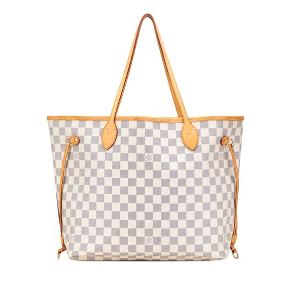 Pre-owned Louis Vuitton Damier Azur Neverfull MM White